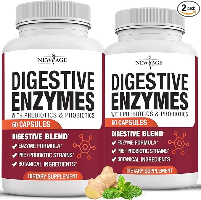 NEW AGE Digestive Enzymes for Gut Health - Probiotic Multi Enzymes with Prebiotics and Probiotics with Lipase for Women and Men for Digestive Health Daily Enzymes for Digestion - 120 Count