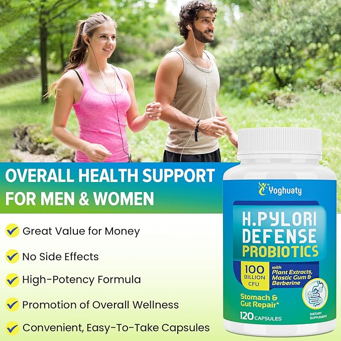 H. Pylori Defense Probiotics 100 Billion CFU - Lactobacillus Reuteri Mastic Gum Berberine Zinc Carnosine Green Tea for Digestive &amp Gut Health Stomach Comfort Vegan 120 Capsules