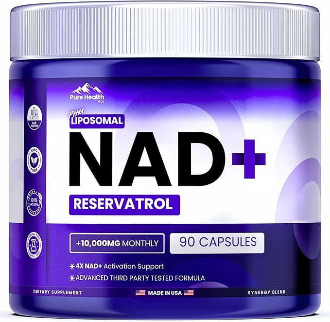 PHM NAD Resveratrol Supplement - 10000mg Extra Strength | NAD+ Liposomal Supplements for Men and Women | NMN &amp NMNH Alternative | 90 Capsules 1.5 Months Supply