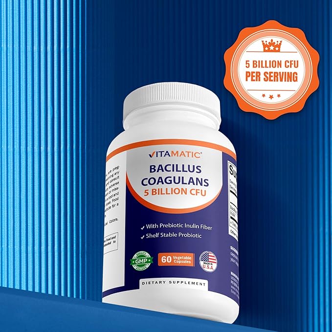 Vitamatic Bacillus Coagulans Shelf Stable Probiotic Supplement - Promote GI Digestive Health - 60 Vegetable Capsules - Survives Stomach Acids- 2 Pack