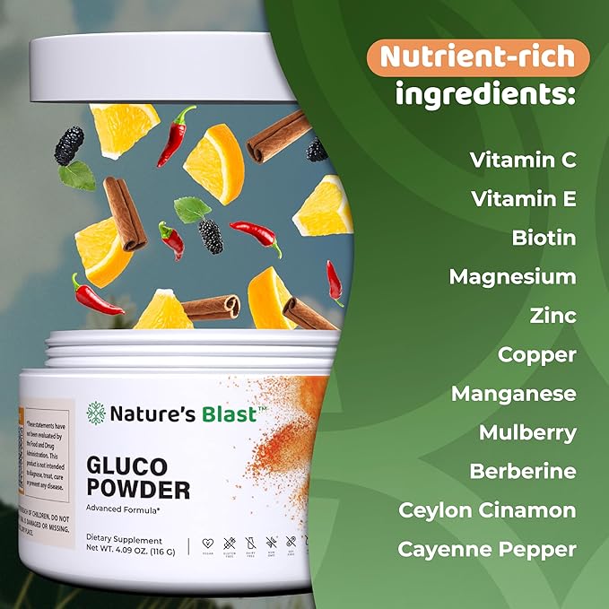 Gluco-Powder with White Mulberry Extract &amp Ceylon Cinnamon - Organic Metabolic Wellness Blend for Energy &amp Vitality 1 Bottle