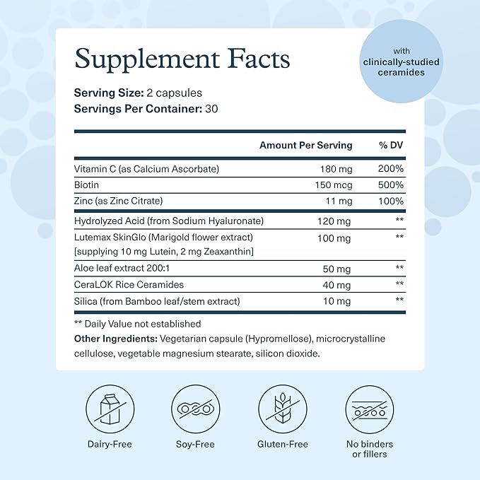 Youtheory Hyaluronic Plus - Hyaluronic Acid Supplement with Ceramides Vitamin C Biotin &amp More - Supports Healthy Skin* - 60 Vegetarian Capsules