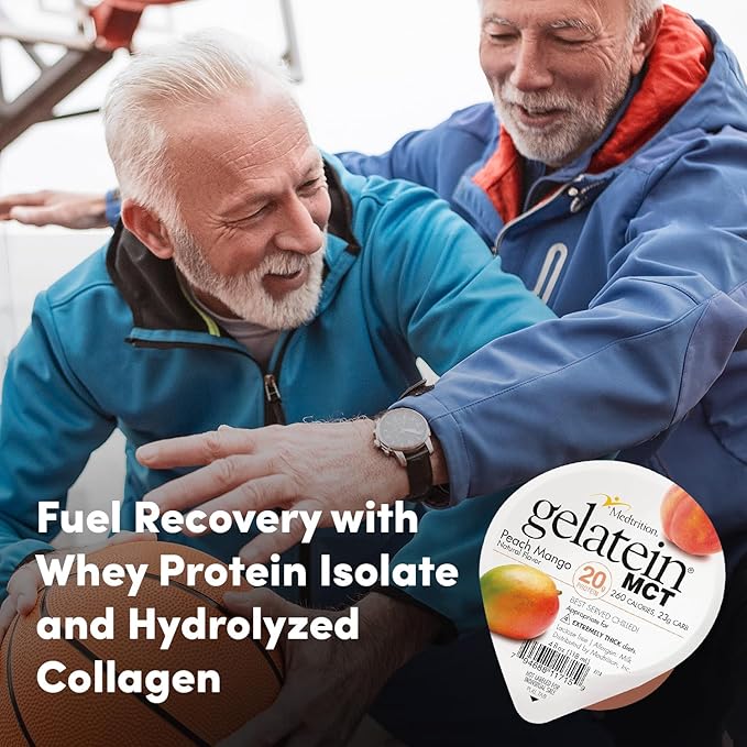 Gelatein MCT Peach Mango: 20 grams of protein. Ideal for swallowing difficulties and fluid restricted diets. Great pre or post-workout snack (Pack of 36) …