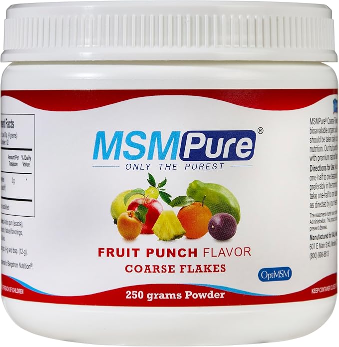 KALA HEALTH MSMPureFruit Punch Flavored Coarse Flakes 8.8 oz and MSM Gel 8 oz Bundle