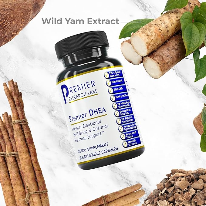 Premier Research Labs Premier DHEA - DHEA Supplement for Women &amp Men Pure DHEA 25mg Hormone Support for Healthy Aging Wild Yam DHEA Vegan Friendly - 60 Vegetarian Capsules