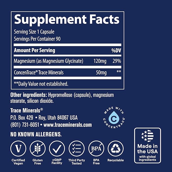 Trace Minerals Magnesium Glycinate - Gentle Magnesium Glycinate Supplement for Healthy Sleep &amp Relaxation Support - Healthy Mind &amp Energy - Vegan - Gluten-Free - 90 Count (90 Servings) (Pack o