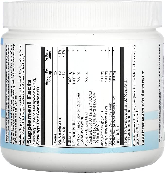 Nutra Biogenesis Intestinal Support Complex - Gut Health Powder GI Intestinal Supplement for Women &amp Men L-Glutamine Slippery Elm Marshmallow &amp Licorice - 5.6 oz (20 Servings)
