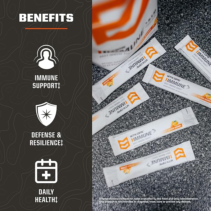 MTN OPS Immune STM Powder Drink Mix Vitamin C Vitamin D Zinc &amp Antioxidants for Daily Immune Support Hydration &amp Wellness 30 Servings Citrus