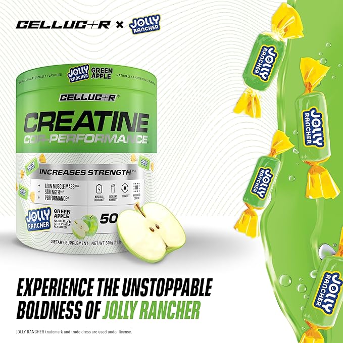 Cellucor Creatine Powder Jolly Rancher Green Apple - Increases Strength Lean Muscle Mass &amp Endurance Micronized Creatine for Fast Absorption 5g Creatine per Serving 50 Servings
