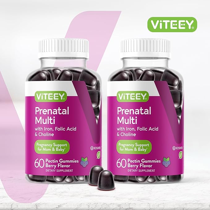 Viteey Prenatal Gummies for Women - Prenatal with Iron for Pregnancy with Choline &amp Folic Acid Gummies - Vegetarian Gluten Free - 120 Count