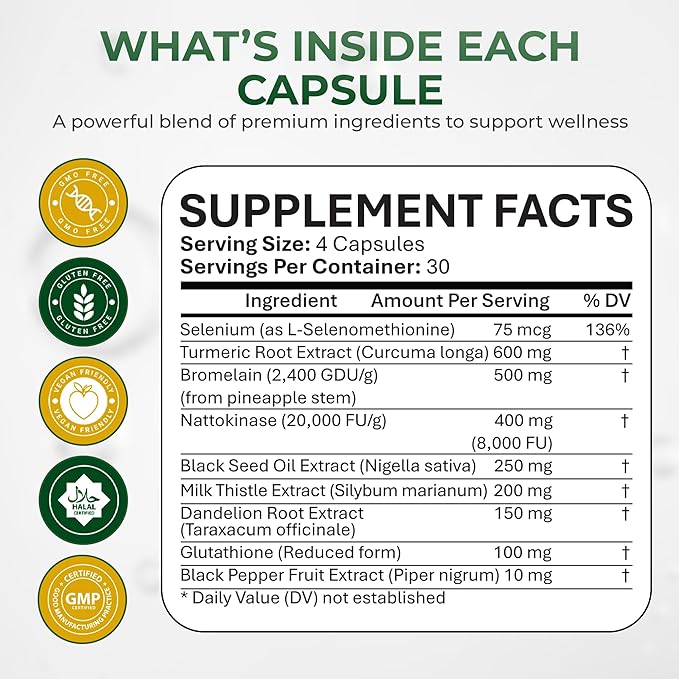 9-IN-1 Premium Spike Detox Wellness Formula – 8X Potency Nattokinase Bromelain Curcumin Milk Thistle for Spike Support Immune &amp Antioxidant Support Liver &amp Heart Health support –120 Veg.