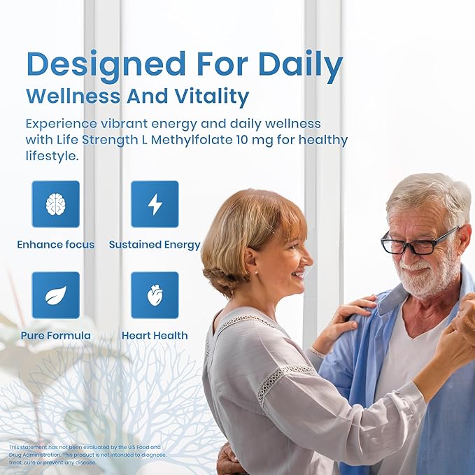 L Methylfolate 10mg | 90 Capsules | Optimized &amp Highly Bioactive Methyl Folate Supplement | 5-MTHF Supports for Energy Focus &amp Mood | Non-GMO Gluten Free Vegan | 3 Month Supply