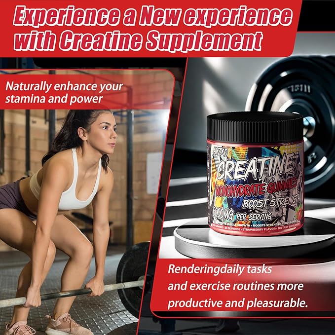 Creatine Monohydrate Gummies 6g for Men WomenComplex Creatine Monohydrate Chewable for Muscle StrengthMuscle BuildingEnergy BoostPre-Workout Energy SupplementVegan Strawberry - 120 Count