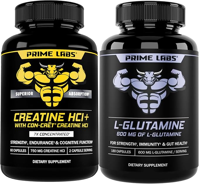 Prime Labs Creatine HCl Capsules (60 ct) + L Glutamine (180 ct)