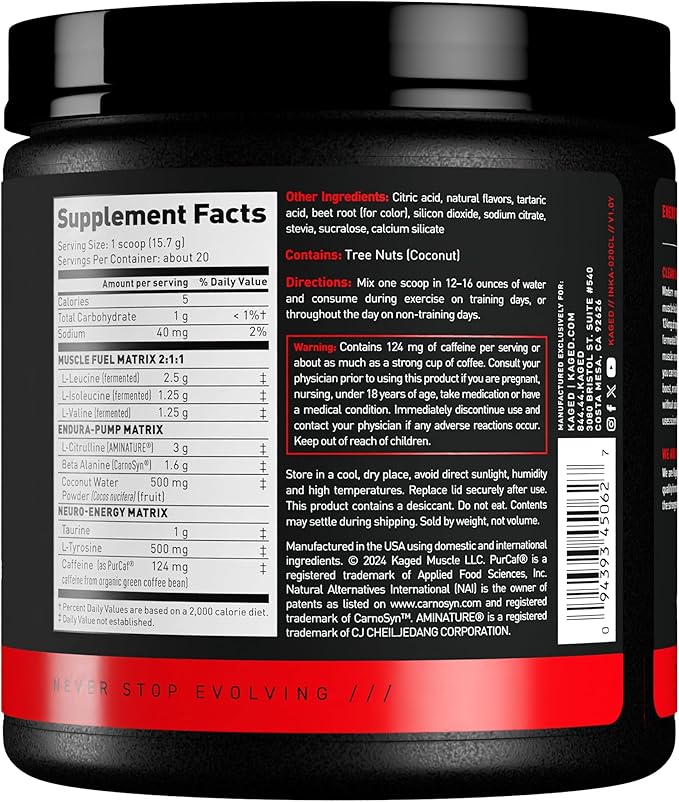 Kaged Intra-Workout Powder | Cherry Limeade | BCAAs L-Citrulline &amp Beta-Alanine for Endurance