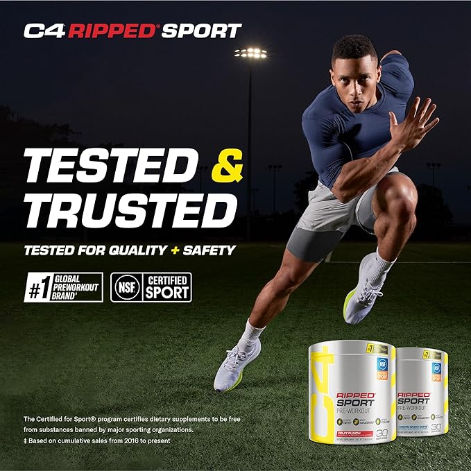 Cellucor C4 Ripped Sport Pre Workout Powder Arctic Snow Cone - NSF Certified for Sport + Sugar Free Preworkout Energy Supplement for Men &amp Women - 135mg Caffeine + Weight Loss - 30 Servings