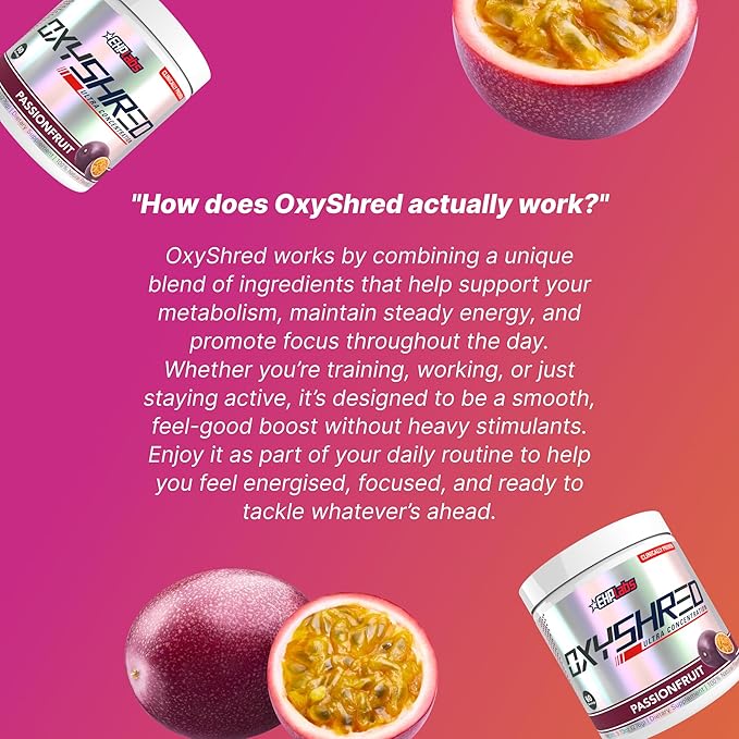 EHP Labs OxyShred Pre Workout Powder &amp Shredding Supplement - Preworkout Powder with L Glutamine &amp Acetyl L Carnitine Energy Boost Drink - Passionfruit 60 Servings