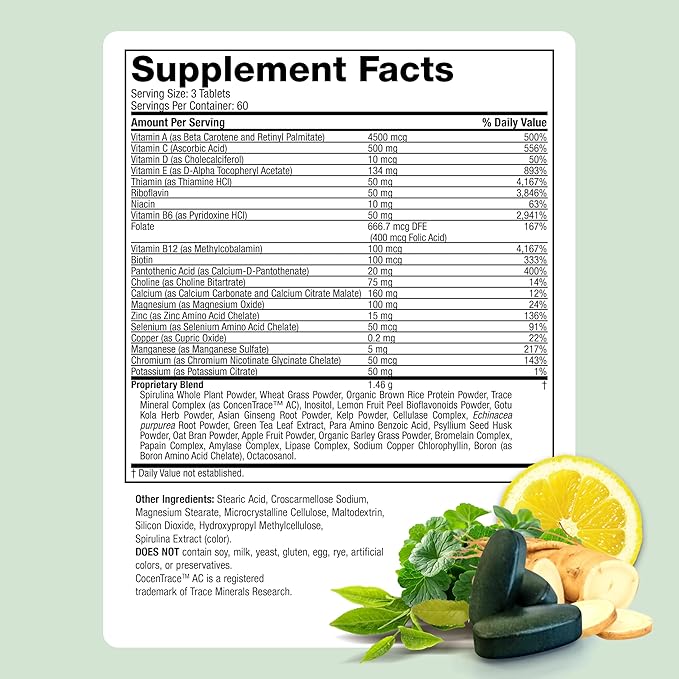 Life's Fortune Whole Food Multivitamin &amp Mineral Supplement for Men &amp Women – Energy Support Vitamins for Immune Brain &amp Metabolism Support – Iron Free Vegetarian Tablets 180 Count (2 P