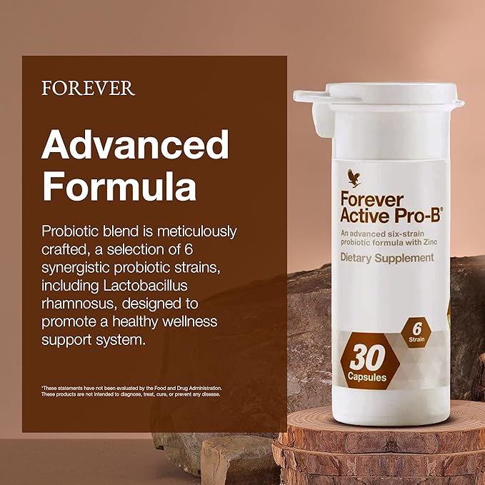 Forever Living - Active Pro-B - Advanced Probiotic with 8 Billion CFU and 6 Synergistic Strains - Soy and Gluten-Free - 30 Capsules