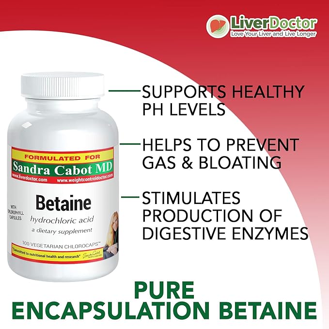 Pure Betaine HCL Supplement Capsules - Betaine HCL 100 Chlorocaps