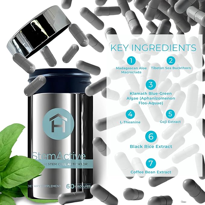 StemActive Stem Cell Support Supplement - 60 Capsules - Boost Circulating Stem Cells - Premium Stem Cell Activator - Madagascan Aloe Macrolada - Blue-Green Algae