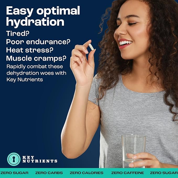 KEY NUTRIENTS Electrolyte Tablets 200 Capsules Salt for Dehydration Fasting Electrolytes- Salt Pills with Electrolytes No Sugar Gluten Free Hydration Tablets Made in USA