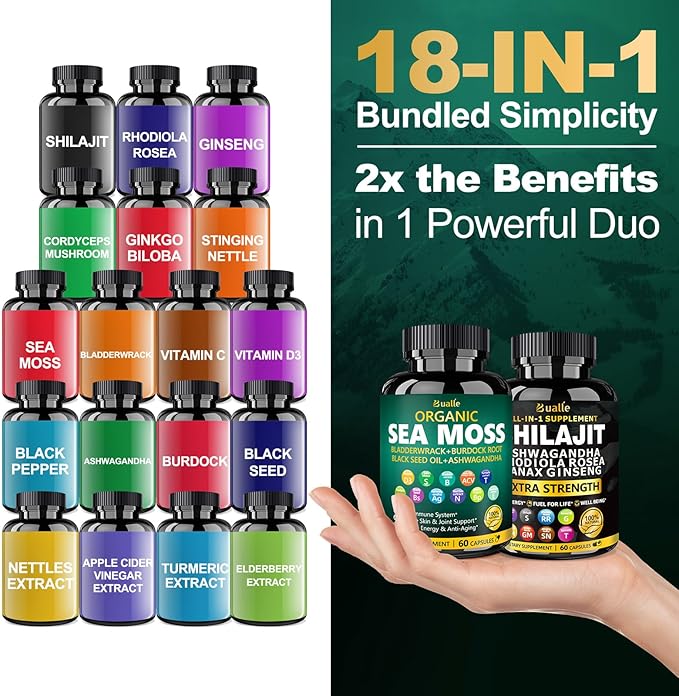 Pure Himalayan Organic - Shilajit Capsules - Premium Shilajit for Men - with Ashwagandha Ginseng and More Fulvic Acid for Men/Women - 120 Capsules