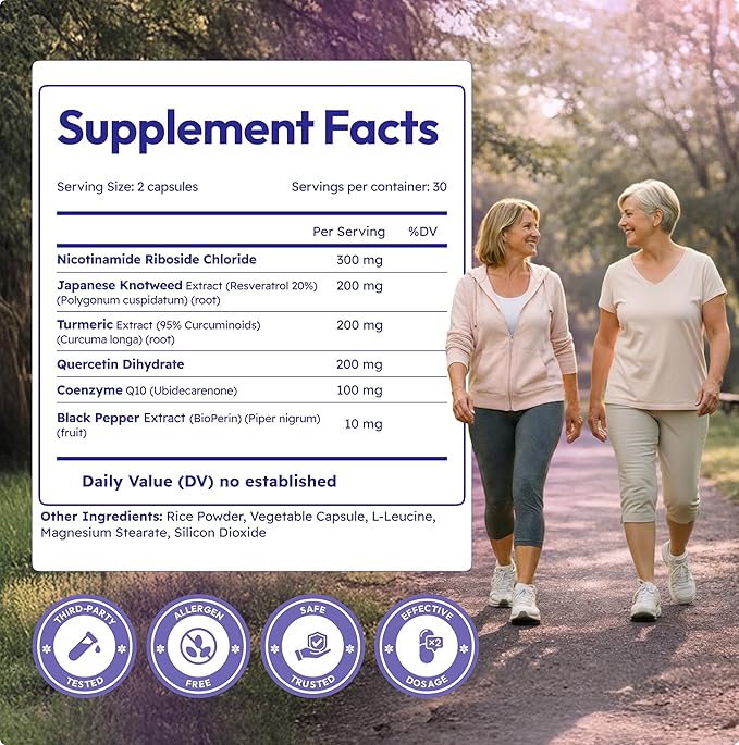 NAD Supplements for Women - Radiance Formula with Resveratrol CoQ10 Turmeric &amp BioPerine - Cellular Renewal Supplement for Women - NMN Alternative - 60 Capsules