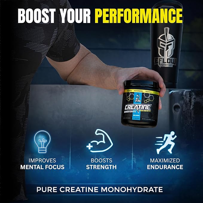 eFlow Nutrition Micronized Creatine Monohydrate Powder Unflavored No Bloat Creatine for Men &amp Women - Muscle Strength Performance &amp Recovery - 60 Servings 5g Per Serving