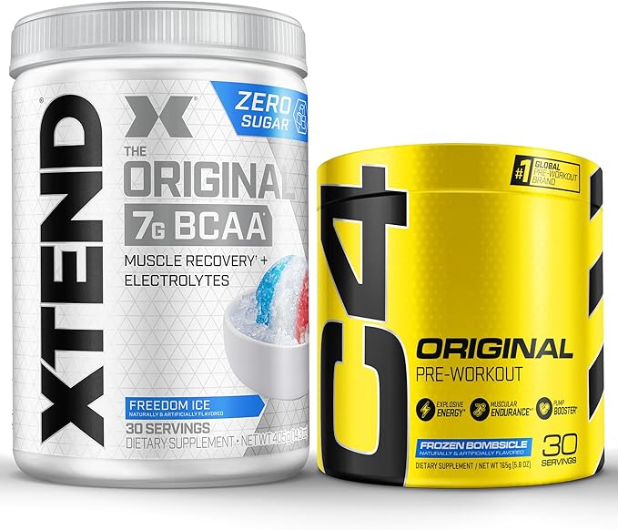 Cellucor Pre Workout &amp BCAA Bundle C4 Original Pre Workout Powder Frozen Bombsicle 30 Servings + XTEND BCAA Powder Freedom Ice 30 Servings