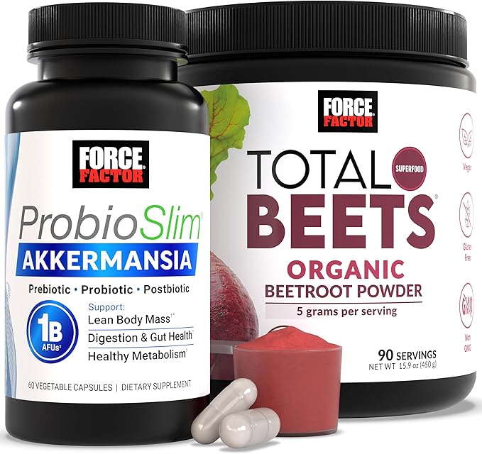 Force Factor ProbioSlim Akkermansia 60 Capsules Total Beets Organic Beetroot Powder Superfood to Boost Daily Nutrition USDA Organicand Non-GMO Beet Supplement Unflavored 90 Servings