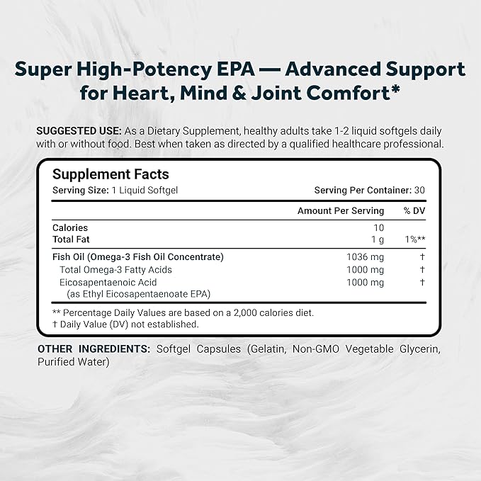 Naturalis Triple Strength UltraEPA™ EPA 1000mg | Pharmaceutical Grade High Purity 99% Omega-3 with 96.5% EPA Burpless Fish Oil | IFOS Certified Sustainably Sourced Non-GMO | 30 Softgels