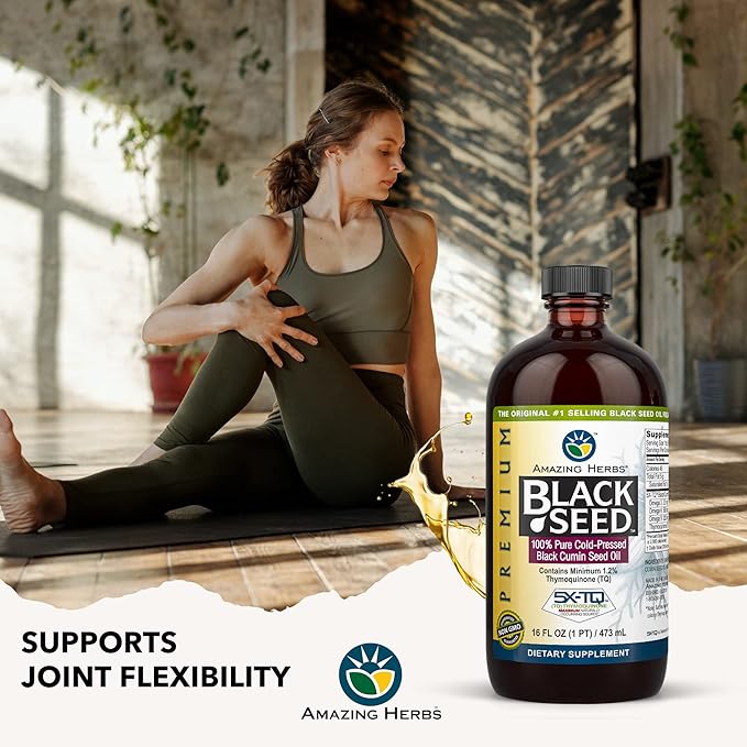 Amazing Herbs Premium Black Seed Oil - Gluten Free Non GMO Cold Pressed Nigella Sativa Aids in Digestive Health Immune Support Brain Function Joint Mobility - 16 Fl Oz (Pack of 2)