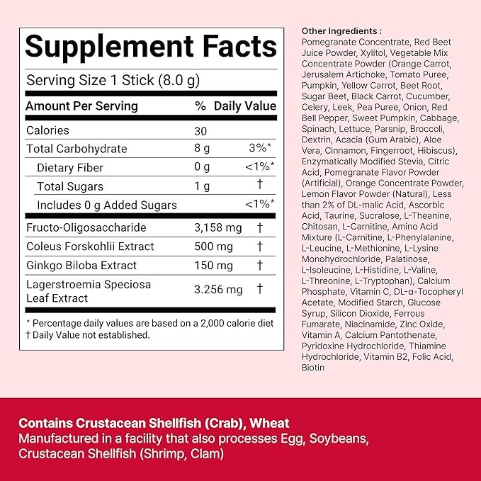 FOODOLOGY Coleology Drink Mix PRO | 3000mg Prebiotic Fiber &amp Metabolism Support | Daily Pomegranate Stick Powder for Gut Health &amp Weight Management | 15 Sticks