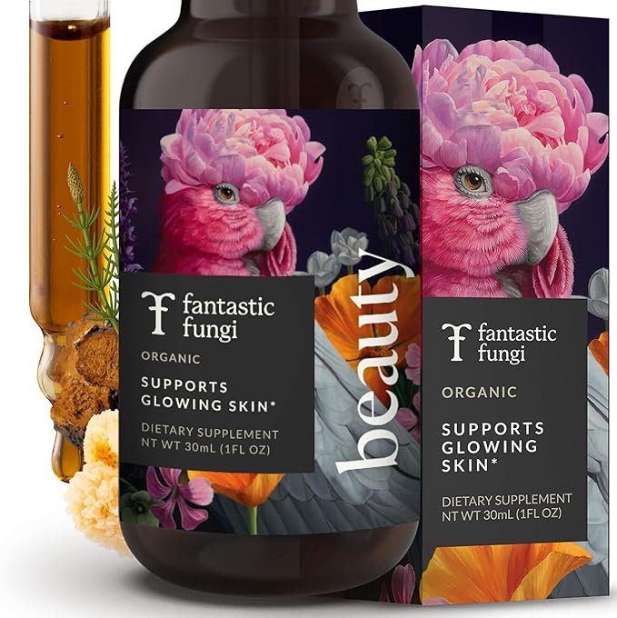 Fantastic Fungi Beauty Elixir with Tremella Mushroom Extract Chaga Mushroom Extract Horsetail &amp Acerola - Organic Drops for Healthy Hair Skin &amp Nails - Formulated in USA - 30 Servings 1 fl