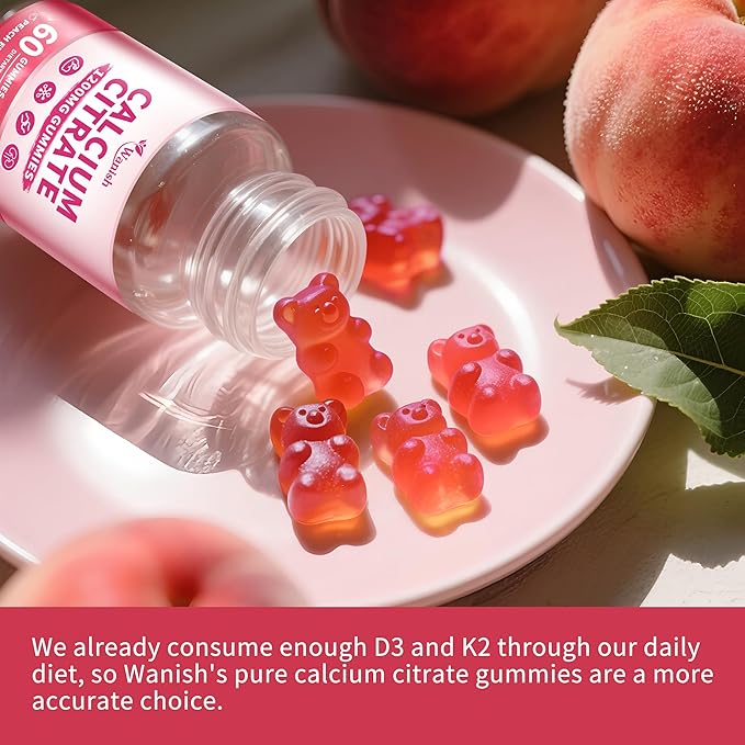 (2 Pack) Calcium Citrate 1200 mg Gummies Supplements for Women &amp MenPure Calcium Citrate Gummies for Bone Muscle &amp Immune Support - Easy to Digest Sugar FreeVeganPeach Flavor60 Day Suppl