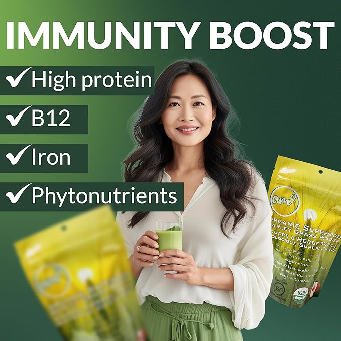 am2 Organic Barley Grass Powder - Organic Superfoods 125g (62 Servings) - Rich in Antioxidants &amp Nutrients Supports Immunity Digestive Health and Heart Wellness with an Easy Daily Dose