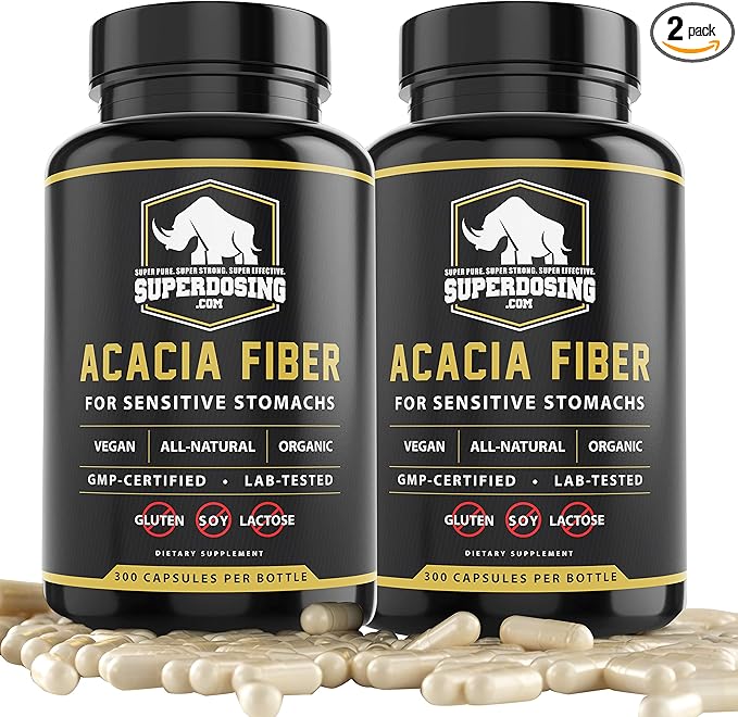 Fast Acting Organic Acacia Senegal Fiber Capsules 600pk. Natural Soluble Fiber Supplement Pill. Vegan Prebiotic Capsules.