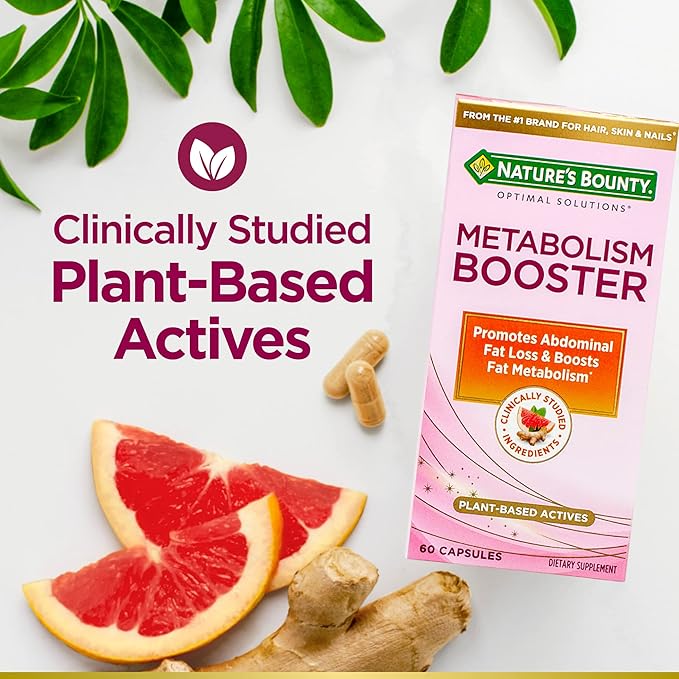 Nature's Bounty Optimal Solutions Metabolism Booster Supplement Boosts Fat Metabolism Promotes Abdominal Fat Loss with Citrus Extracts and Black Ginger 60 Capsules (Pack of 2)
