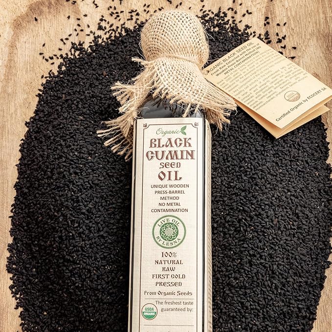 Certified Organic Black seed (Cumin) Oil. Fresh Raw Cold-Pressed Oil by Live Oil by Lesna. 8.45 Oz