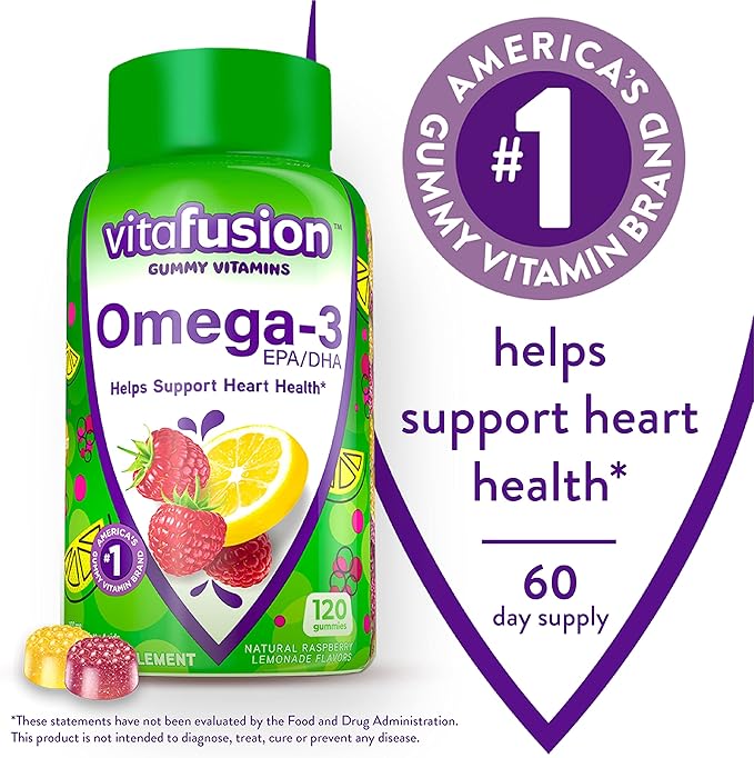 Vitafusion Extra Strength Biotin Gummy Vitamins Berry Flavored 5000 mcg Biotin Vitamins America’ &amp Omega-3 Gummy Vitamins Berry Lemonade Flavored Heart Health Vitamins(1)