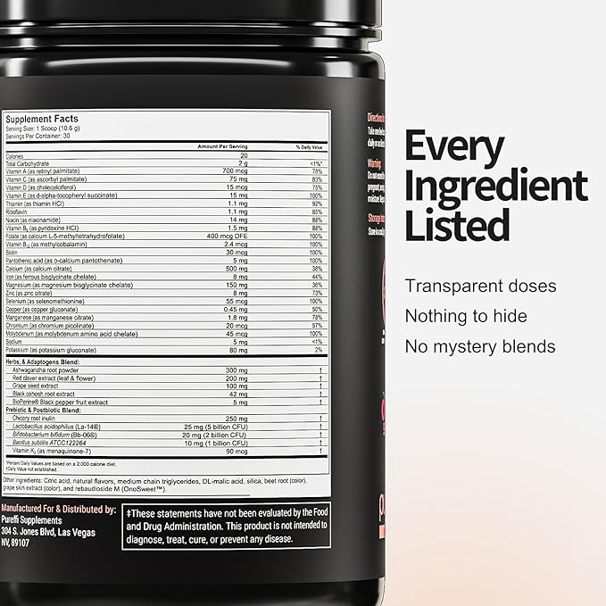 Women’s 45+ All-in-One Multivitamin Powder 33 Ingredients Menopausal Well-Being Support Probiotics for Digestive Support Mixed Berry 30 Servings