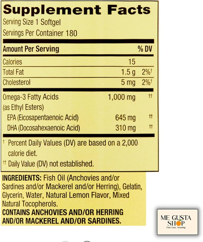 Spring Valley Omega-3 Fish Oil Soft Gels 1000 mg 180 Count + me gustas Sticker