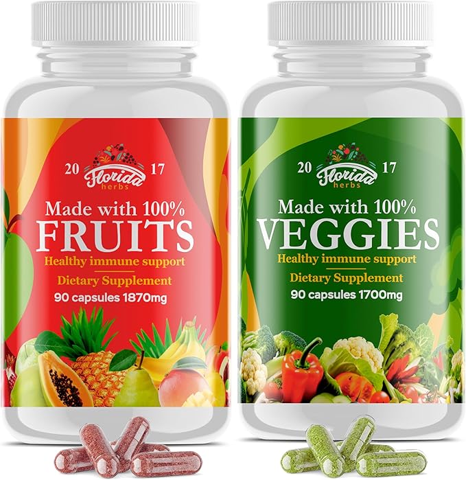 Fruits and Vegetables Supplement - 90 Fruit and 90 Veggie Capsules - Nature Vitamins Balance of Fruits and Veggies Supports Energy Balance Soy Free Vegan Capsules - 90 Count (Pack of 2)