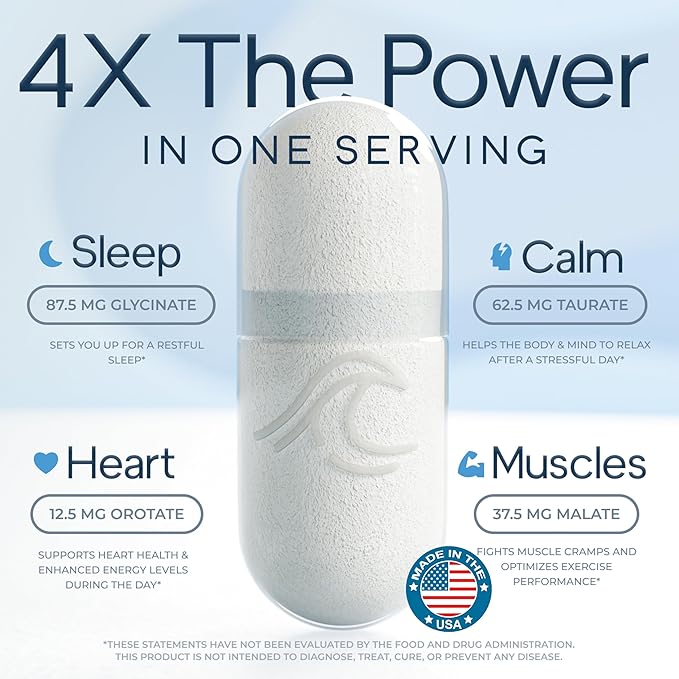 Natural Flow 4X Magnesium Supplement Magnesium Glycinate Taurate Malate Orotate Complex Calm Sleep and Cramp Support Blend No Mag Citrate or Oxide 120 Capsules
