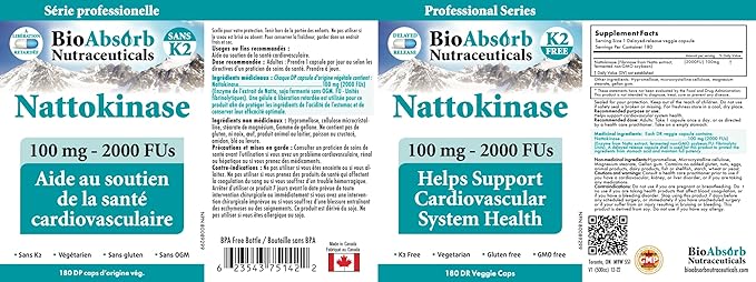 Bio Absorb Nattokinase Supplement 180 Caps - Serrapeptase Enzyme 60 Caps Bundle