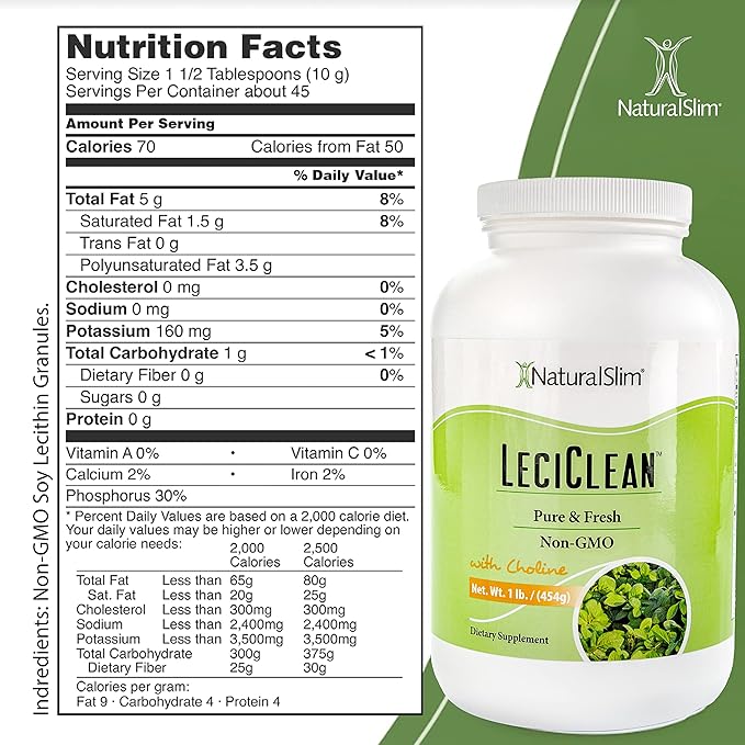 NaturalSlim Natural Soy Lecithin Granules with Choline Pure &amp Fresh Granulated Lecithin Supplement for Cleansing &amp Cognitive Support Non-GMO Food Grade 45 Servings1 lb (454 g)