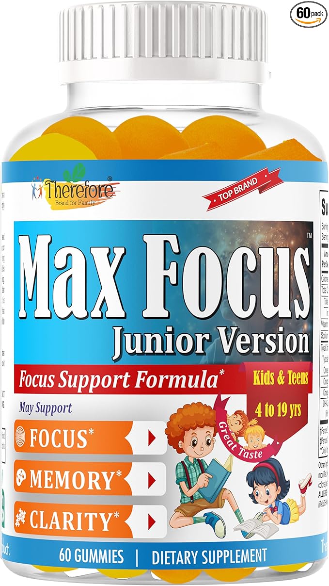 Max Focus Gummies for Kids &amp Teens | Omega 3 for Kids Gummies | DHA Kids Vitamin Gummies for Brain Support | Teen Vitamin | Concentration &amp Learning Support for Children Pre-Teens – 60 Gummie