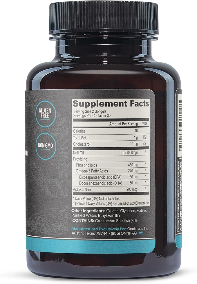 ONNIT Antarctic Krill Oil Soft Gels IGEN™ Non-GMO Tested Dietary Supplement with Omega-3s EPA Astaxanthin &amp Phospholipids for Cognitive Cardiovascular &amp Joint Health 1000mg Per Serving 6