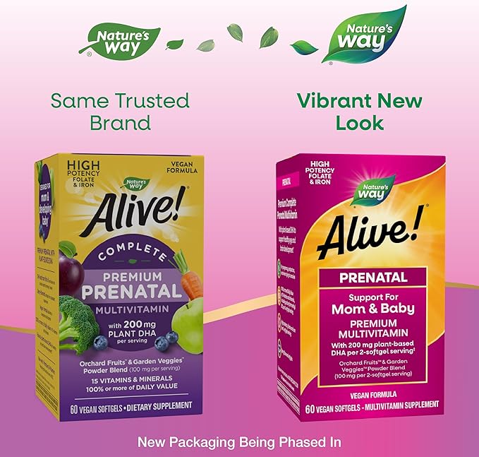 Nature's Way Alive! Complete Premium Prenatal Multivitamins for Women Healthy Eye and Brain Development* 60 Vegan Softgels